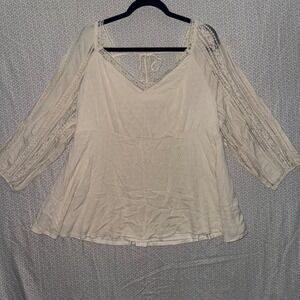 Torrid Womens Lace Trim Peasant Blouse Cream Dot Textured Long Sleeve Size 2